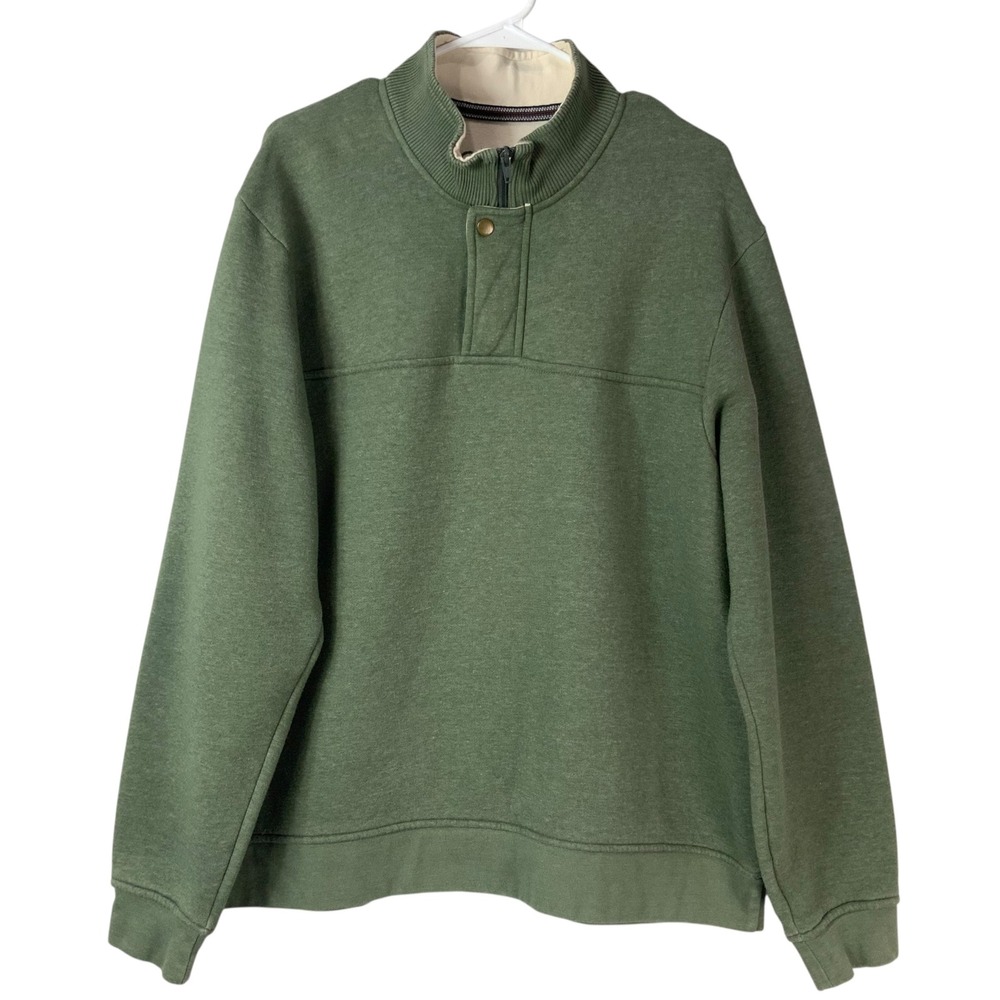 Orvis Green Heather Pullover Sweater XL Snap Quarter Zip Mock Neck Long Sleeve